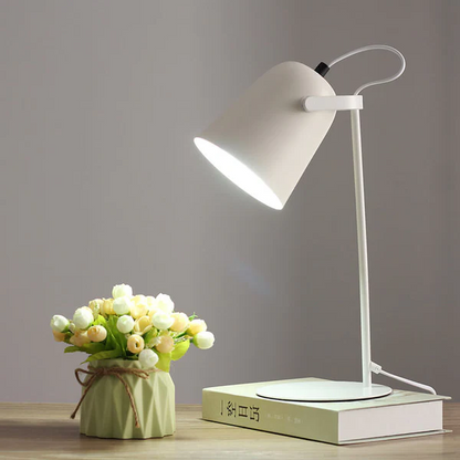 Table Lamp with Macaron Pastel Finish and Bucket-Shaped Iron Shade, Plug-In Bedside Light