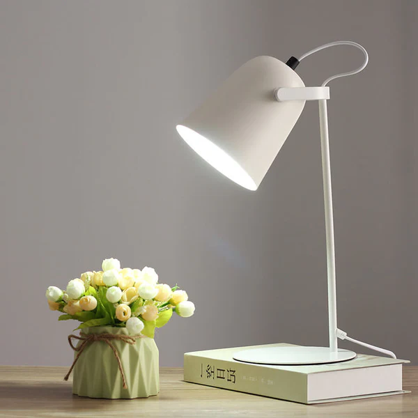 Table Lamp with Macaron Bucket Shade and Iron Body, Plug-In Bedside Light Zolana