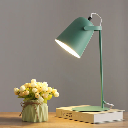 Table Lamp with Macaron Pastel Finish and Bucket-Shaped Iron Shade, Plug-In Bedside Light