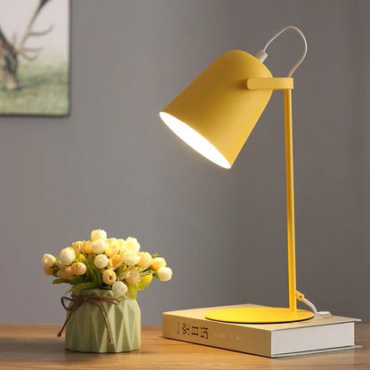 Table Lamp with Macaron Bucket Shade and Iron Body, Plug-In Bedside Light Zolana
