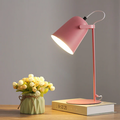 Table Lamp with Macaron Bucket Shade and Iron Body, Plug-In Bedside Light Zolana