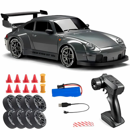 RC Drift Car with Four-Wheel Drive and Integrated LED Lights, Rechargeable Lithium Battery