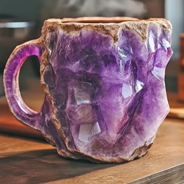 Crystal Coffee Mug with Faceted Gemlike Surface and Ergonomic Handle, 10.14 Fl Oz