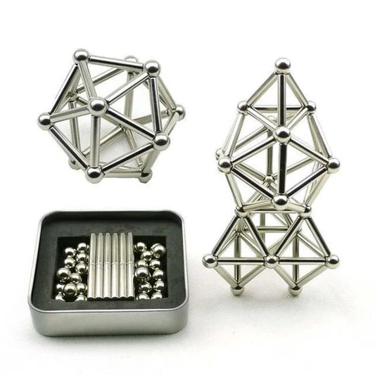 Magnetic Building Set with 36 Sticks and 27 Balls, Metal Storage Tin Zolana