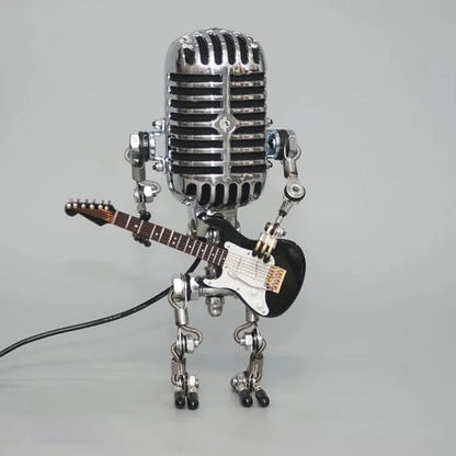 Retro Microphone Desk Lamp with Adjustable Joints and Mini Guitar Accessory, Metal LED Zolana