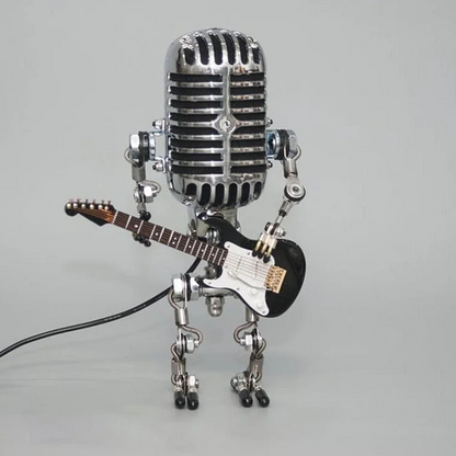 Microphone Desk Lamp with Articulated Joints and Mini Guitar Accessory, Retro Metal LED