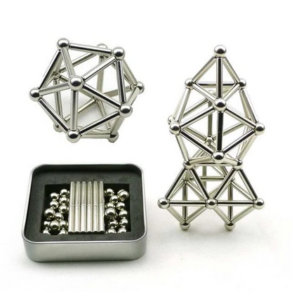 Magnetic Building Set with 36 Rods and 27 Balls, Metal Storage Tin for Ages 3+