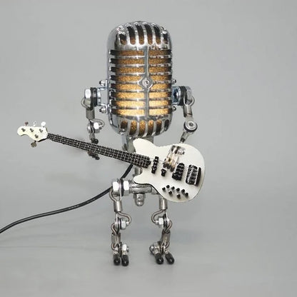 Retro Microphone Desk Lamp with Adjustable Joints and Mini Guitar Accessory, Metal LED Zolana