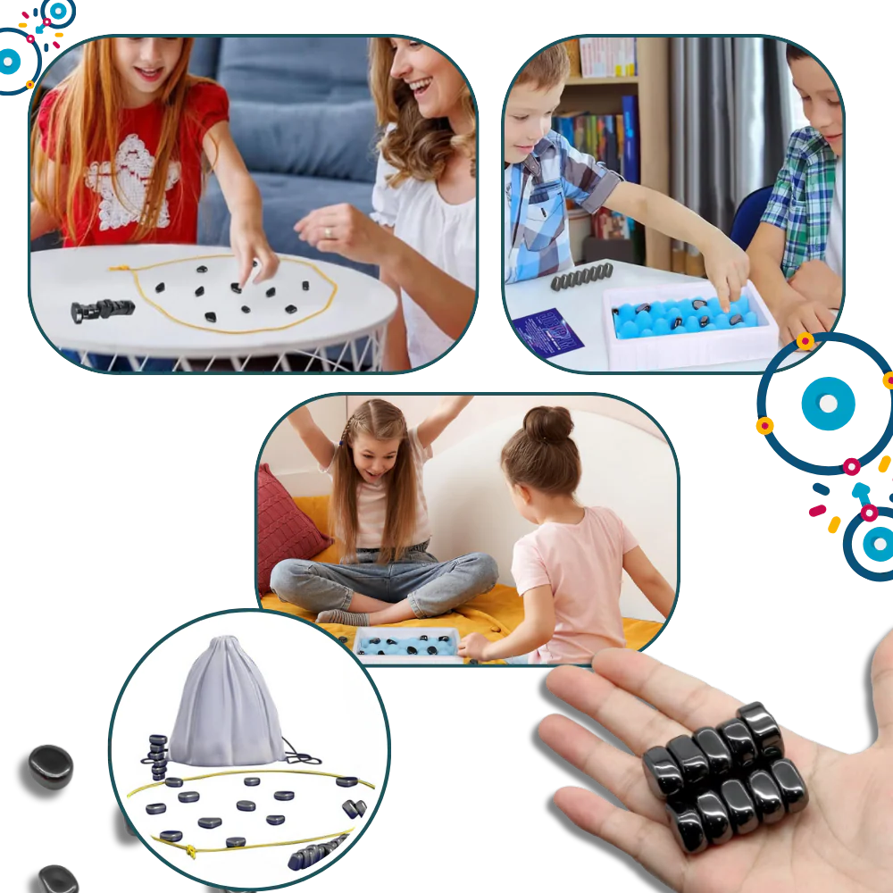 Magnetic Strategy Game with Rope Boundary and 20 Magnetic Pieces, Portable Storage Bag