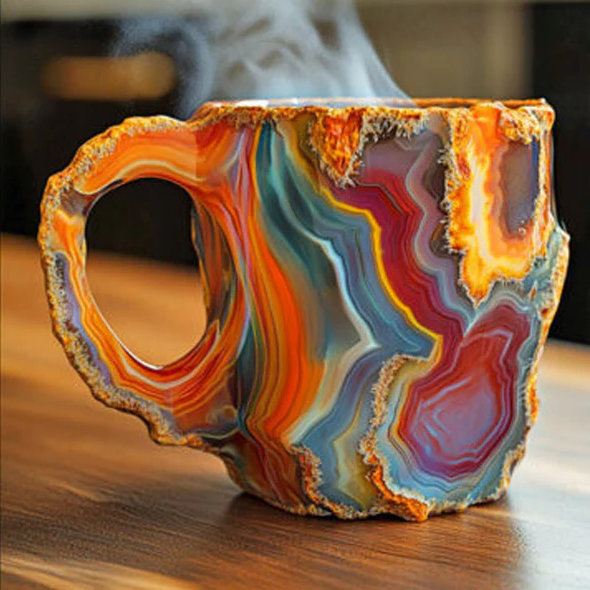 Crystal Coffee Mug with Faceted Gemlike Surface and Ergonomic Handle, 10.14 Fl Oz