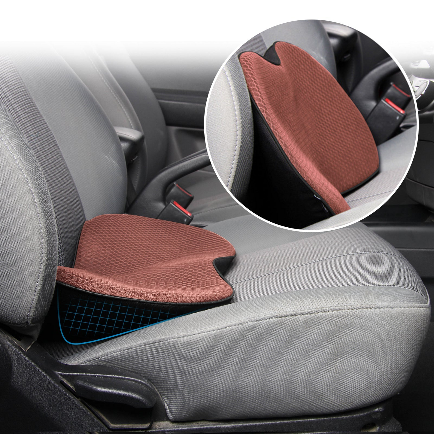 Car Seat Cushion with Memory Foam Support and Non-Slip Base, 3.5in Height Boost