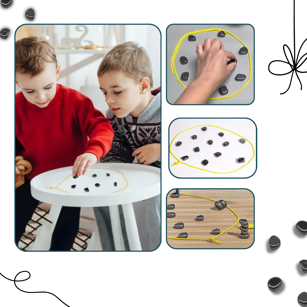 Magnetic Strategy Game with Rope Boundary and 20 Magnetic Pieces, Portable Storage Bag