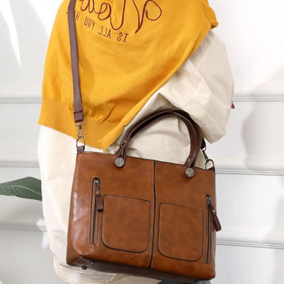 Leather Shoulder Bag with Padded Tablet Sleeve and Adjustable Strap, Full-Grain Leather Zolana