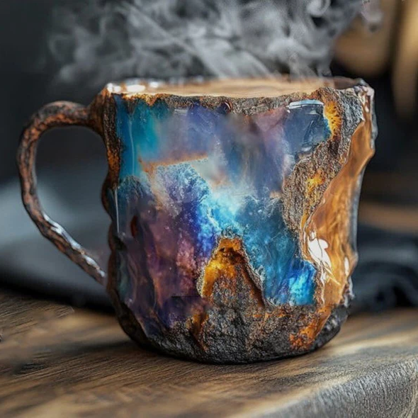 Crystal Coffee Mug with Faceted Gemlike Surface and Ergonomic Handle, 10.14 Fl Oz