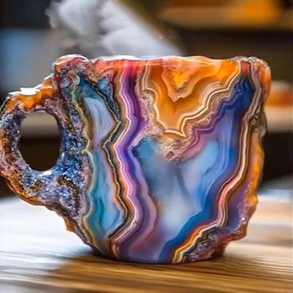 Crystal Coffee Mug with Faceted Gem-Like Finish and Comfortable Handle, 10.14 Fl Oz Zolana