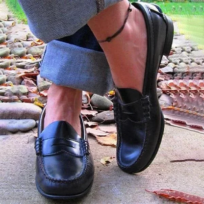 Women's Slip-On Loafers with Low Heel and Cushioned Footbed, Synthetic Leather