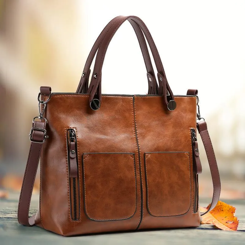 Leather Crossbody Bag with Adjustable Detachable Strap and Tablet Sleeve, Multiple Pockets