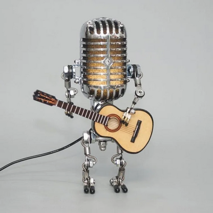 Microphone Desk Lamp with Articulated Joints and Mini Guitar Accessory, Retro Metal LED