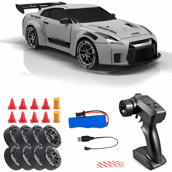 RC Drift Car with Four-Wheel Drive and Integrated LED Lights, Rechargeable Lithium Battery