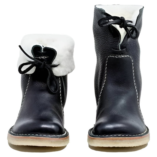 Waterproof Leather Boots with Wool Lining and Crepe Rubber Sole, Round Toe