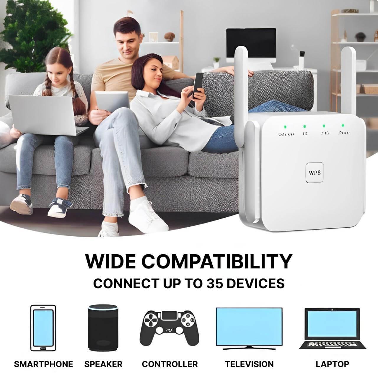 WiFi Range Extender with Gigabit LAN and 2.4 GHz Band, Compact Plug-In Design