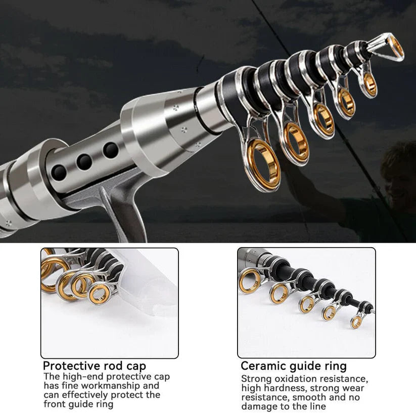 Telescopic Fishing Rod Kit with Spinning Reel and 100m Line, Carry Bag Included