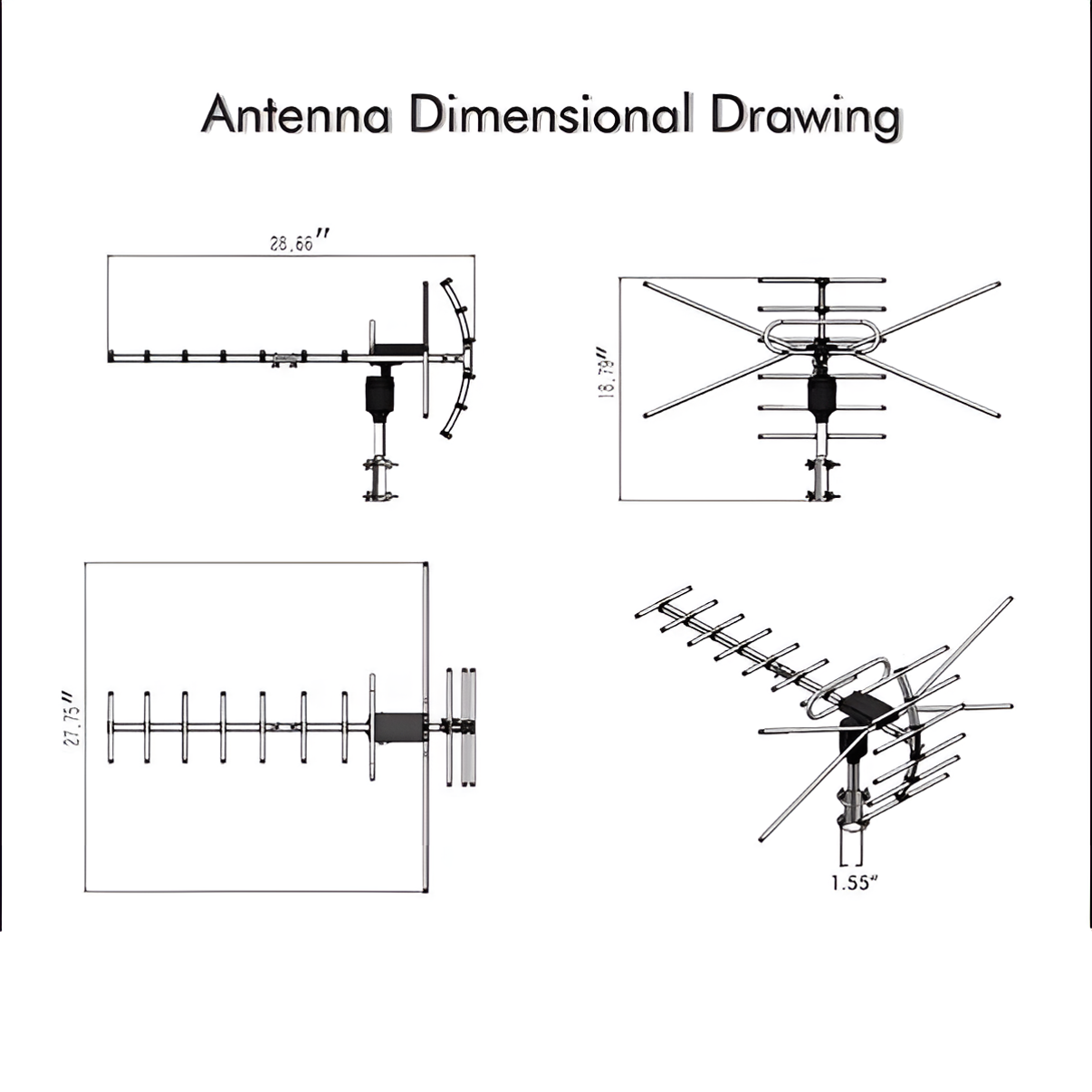Motorized Outdoor TV Antenna with 360 Degree Rotation and Long-Range Reception