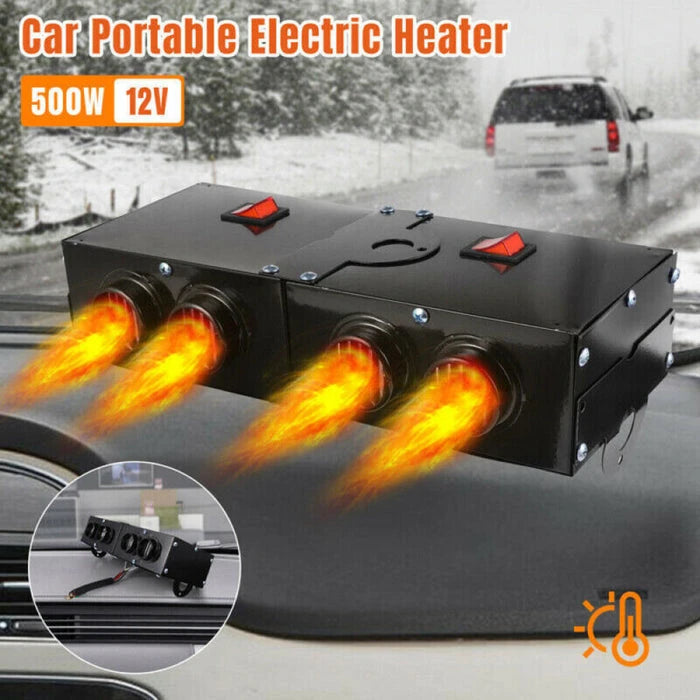 12V Car Heater with Dual Controls and Four Vent Outlets, 500W Cabin Defroster Zolana
