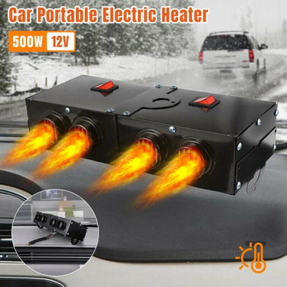 12V Car Heater with Dual Controls and Four Vent Outlets, 500W Cabin Defroster Zolana